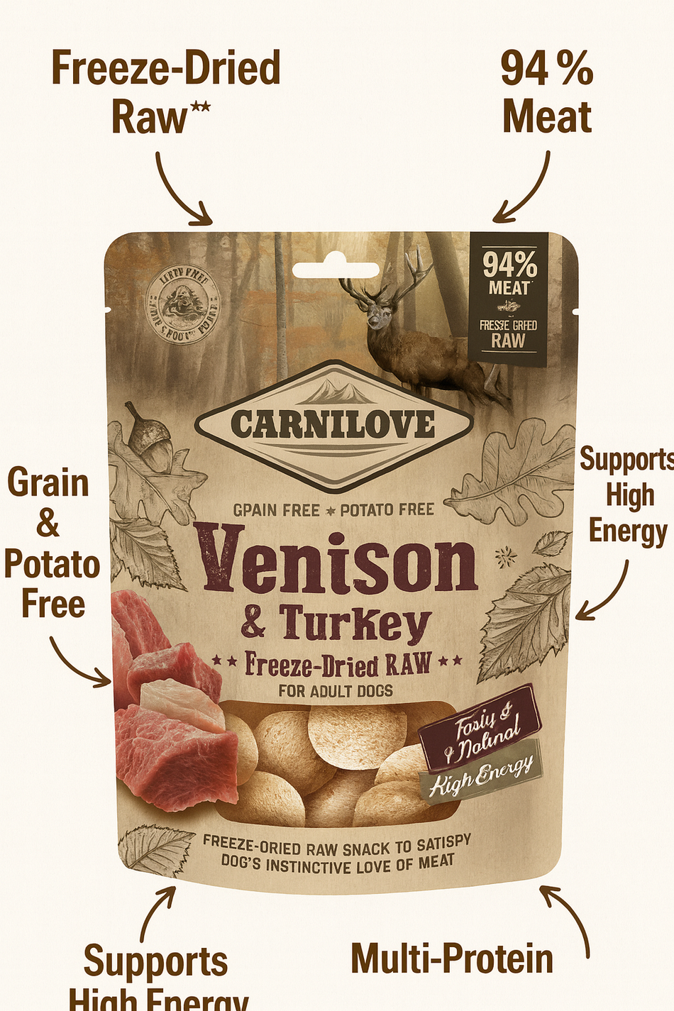 Carnilove Freeze-Dried Venison & Turkey Raw Treats 60g