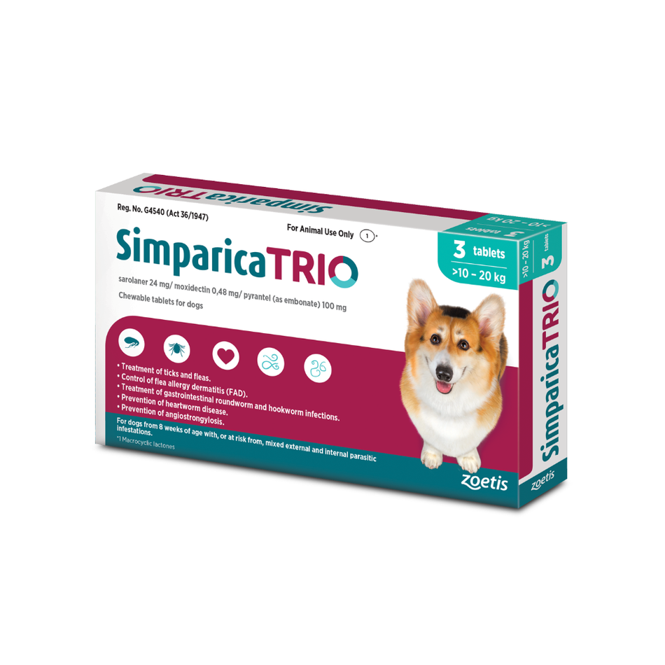 Simparica TRIO® Chewable Tablets for Dogs 24mg (10kg-20kg) 3 Tablets