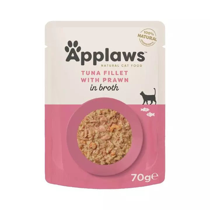 Applaws Tuna Fillet with Prawn in Broth Cat Pouches 70g