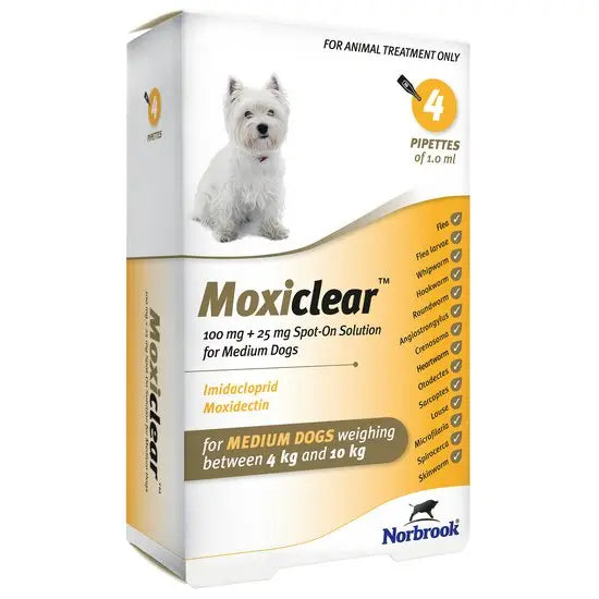 Moxiclear Spot-On Solution for Medium Dogs 100mg + 25mg (4kg-10kg)