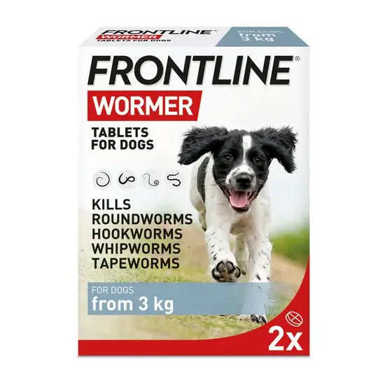 FRONTLINE® WORMER Flavoured Tablets for dogs from 3kg, 2-pack pet medicine that kills roundworms, hookworms, whipworms, and tapeworms.