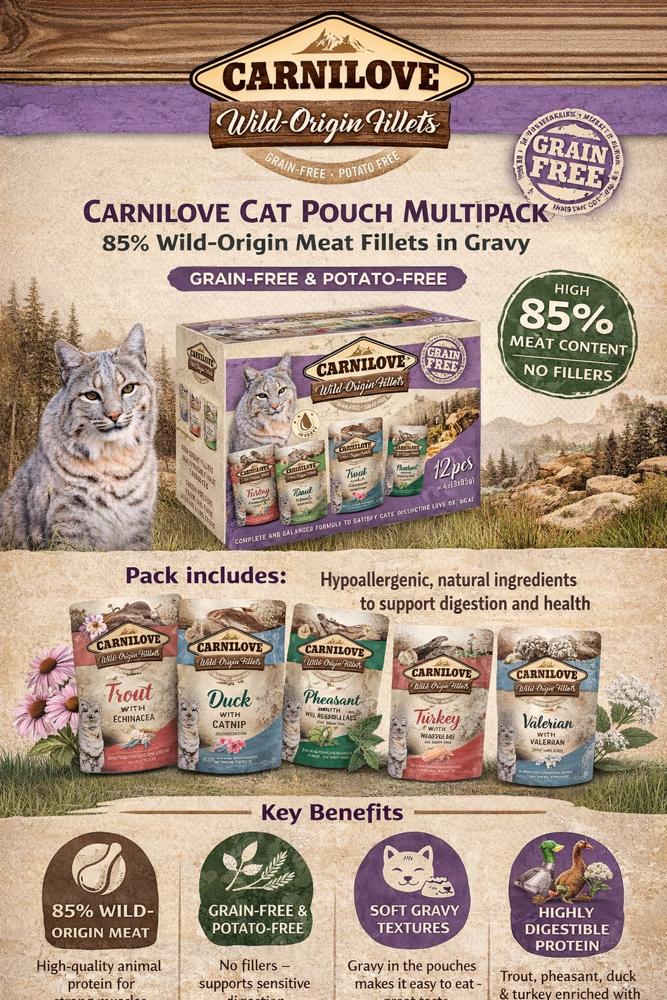 Carnilove Cat Wet Pouch Multipack (12 x85g)