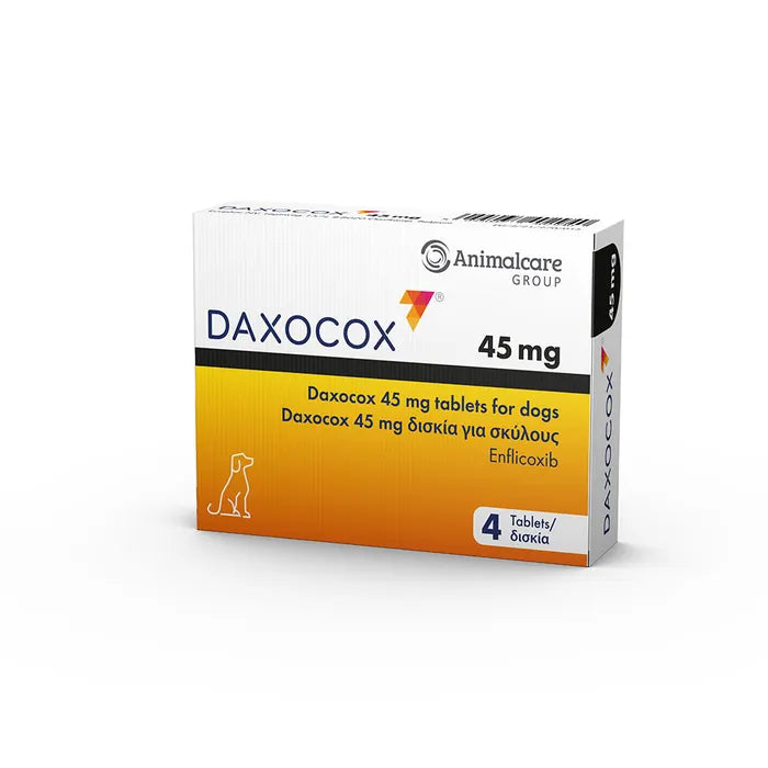 Daxocox® Tablets for Dogs 45mg 4-pack pet medicine by Animalcare Group, used for canine pain relief with Enflicoxib.