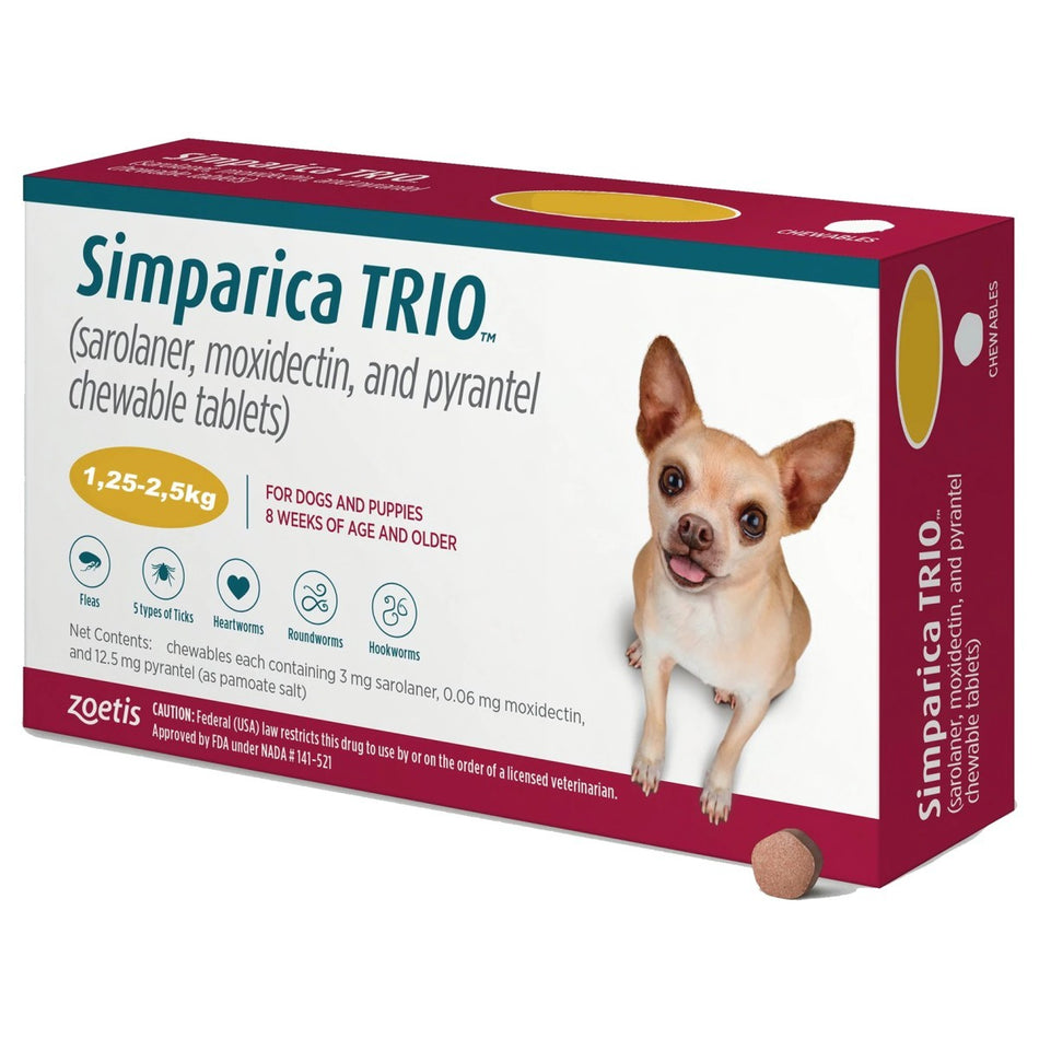 Simparica TRIO® Chewable Tablets for Dogs 3mg (1.25kg-2.5kg) 6Tablets