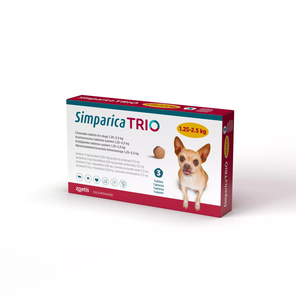 Simparica TRIO® Chewable Tablets for Dogs 3mg (1.25kg-2.5kg) 3 Tablets