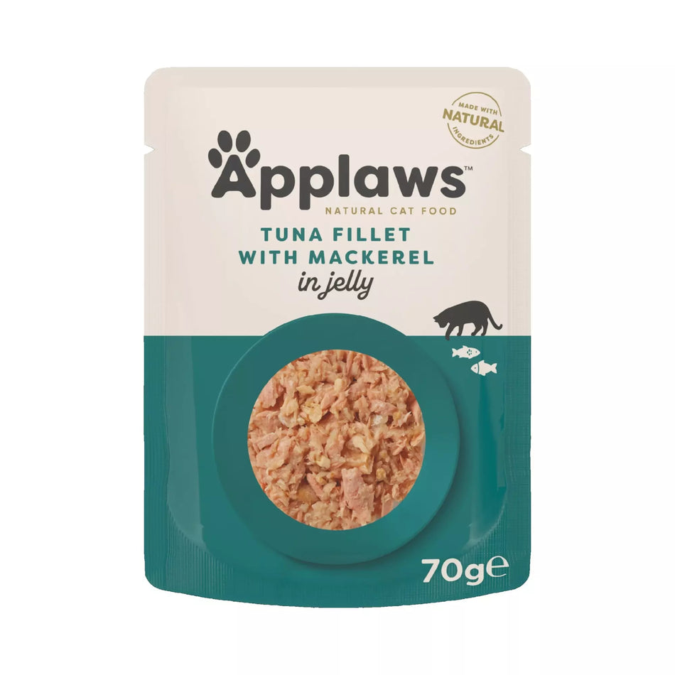 Applaws Tuna Fillet with Mackerel in Jelly Cat Pouches 70g
