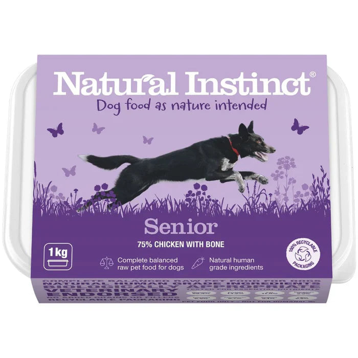 Natural Instinct Fish Dog Food Senior 1kg frozen raw meal with natural ingredients for senior dogs. Buy online with fast UK shipping.