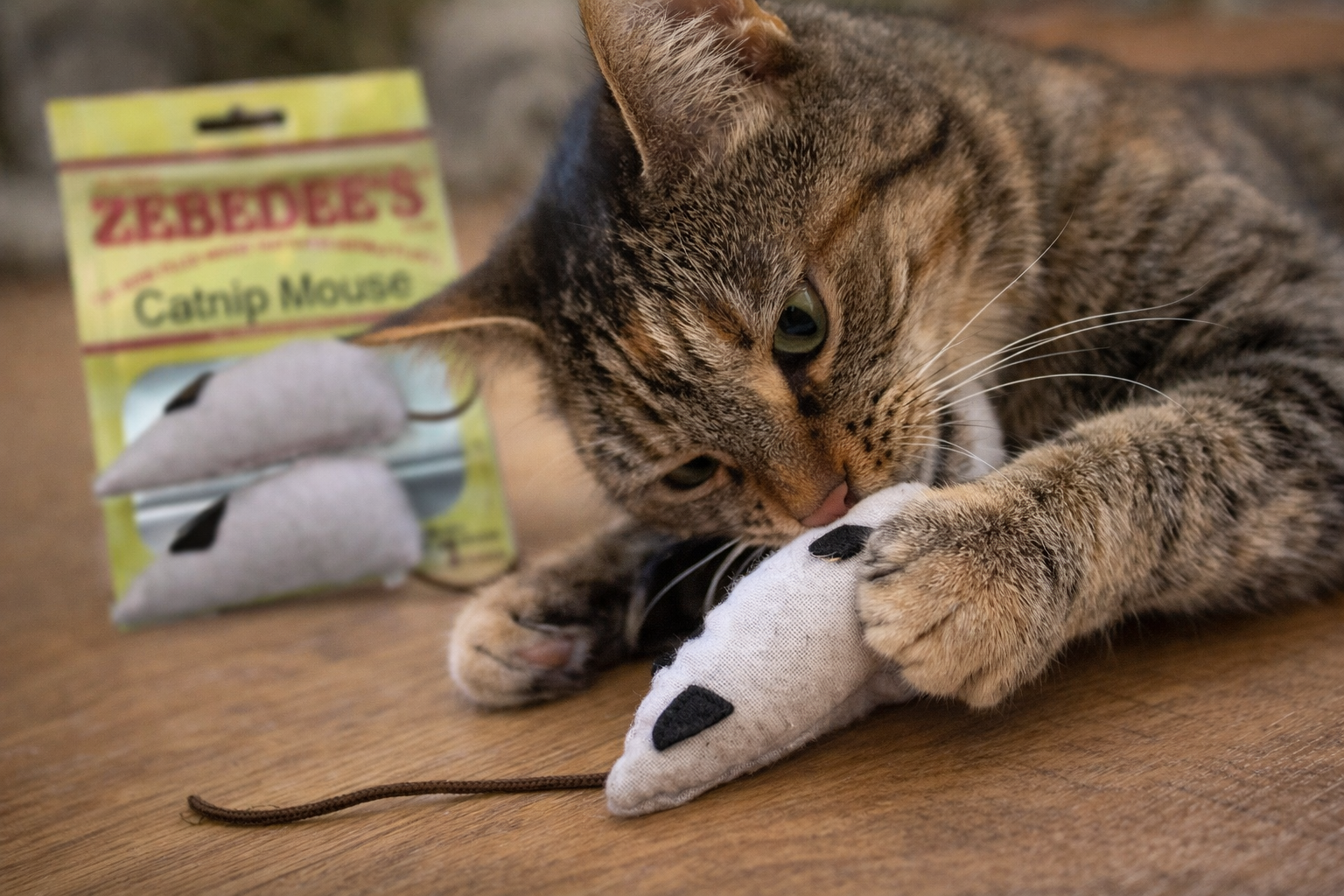 A video of a cat playing with a mouse