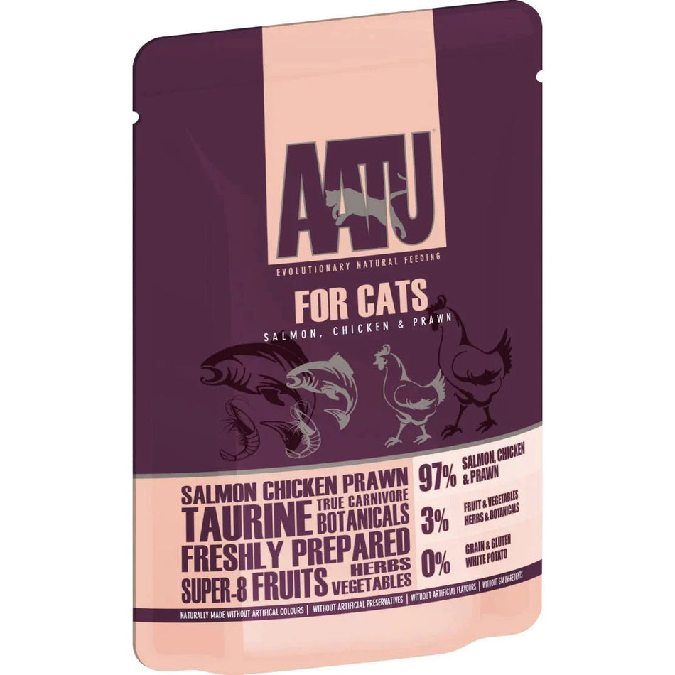 AATU Salmon Chicken & Prawn Wet Cat Food x10 - Walkies Pet Shop