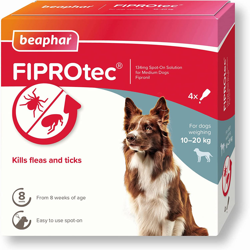 Beaphar Fiprotec Flea & Tick Spot On For Medium Dogs (10-20kg) 4 pack