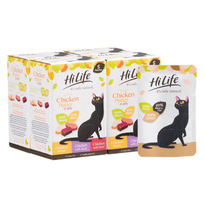 Hilife Its Only Natural Cat Pouch Multipack Luxury Chicken Platter In Jelly 5x50g (4pk)